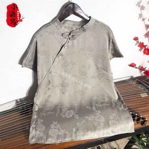 Elegant Gray Floral Silk Set top and bottom